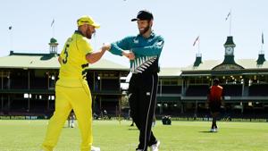 Captains Aaron Finch of Australia and Kane Williamson of New Zealand touch elbows after the coin toss.(Getty Images) Captains Aaron Finch of Australia and Kane Williamson of New Zealand touch elbows after the coin toss.(Getty Images)