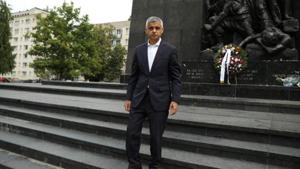 London Mayor Sadiq Khan stands at the Monument to the Ghetto Heroes in Warsaw, Poland.(VIA REUTERS) London Mayor Sadiq Khan stands at the Monument to the Ghetto Heroes in Warsaw, Poland.(VIA REUTERS)