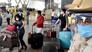 Indian nationals stranded abroad amid the COVID-19 outbreak arrive at the Kempe Gowda International Airport as part of the Vande Bharat Mission in Bengaluru.(ANI PHOTO.) Indian nationals stranded abroad amid the COVID-19 outbreak arrive at the Kempe Gowda International Airport as part of the Vande Bharat Mission in Bengaluru.(ANI PHOTO.)
