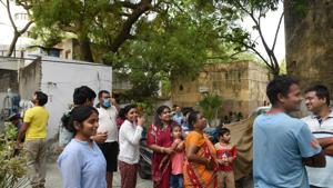 People gather outside their houses after an earthquake in New Delhi in April.(Arvind Yadav/HT Photo) People gather outside their houses after an earthquake in New Delhi in April.(Arvind Yadav/HT Photo)