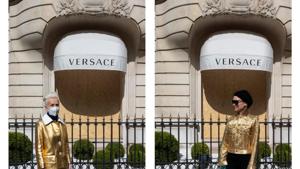 Geneviève and MarieVic at Avenue Montaigne(Photographs by artist MarieVic) Geneviève and MarieVic at Avenue Montaigne(Photographs by artist MarieVic)