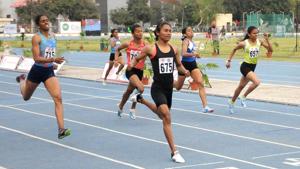 Athlete Hima Das after won 400 meter race during the 23rd National Federation cup seniors Athletics Championship 2019.(Bharat Bhushan/Hindustan Times) Athlete Hima Das after won 400 meter race during the 23rd National Federation cup seniors Athletics Championship 2019.(Bharat Bhushan/Hindustan Times)