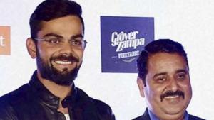 Rajkumar Sharma and Virat Kohli during the book launch of the cricketer’s biography(PTI) Rajkumar Sharma and Virat Kohli during the book launch of the cricketer’s biography(PTI)