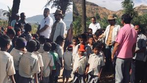 Irrfan Khan with school kids at a farmhouse. Irrfan Khan with school kids at a farmhouse.