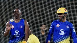 Dwayne Bravo and MS Dhoni during a CSK nets session(PTI Image) Dwayne Bravo and MS Dhoni during a CSK nets session(PTI Image)