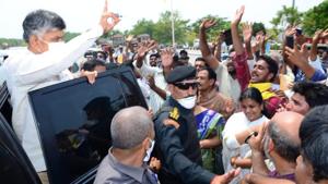 Chandrababu Naidu being greeted by his supporters as he returns to Amaravati. (HT Photo) Chandrababu Naidu being greeted by his supporters as he returns to Amaravati. (HT Photo)