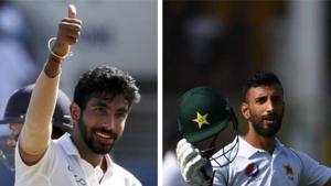 File image of Jasprit Bumrah and Shan Masood.(HT Collage) File image of Jasprit Bumrah and Shan Masood.(HT Collage)
