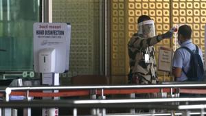 Mumbai International airport start precautionary measure before resuming flights from Mumbai during the ongoing nationwide COVID-19 lockdown in Mumbai on Sunday.(Satish Bate/HT Photo) Mumbai International airport start precautionary measure before resuming flights from Mumbai during the ongoing nationwide COVID-19 lockdown in Mumbai on Sunday.(Satish Bate/HT Photo)