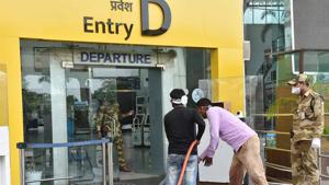 Necessary precautions , as per guidelines , including sanitization of luggage, thermal screening ,use of masks, social distancing are being strictly followed, Sharma said.(ANI file photo) Necessary precautions , as per guidelines , including sanitization of luggage, thermal screening ,use of masks, social distancing are being strictly followed, Sharma said.(ANI file photo)