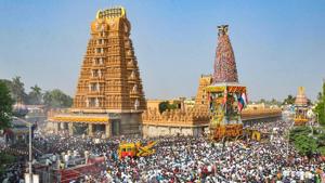 Devotees take part in the annual 'Rathotsava' at Srikanteshwara Swamy temple in Nanjangud, Mysore, Tuesday, March 19, 2019.(PTI) Devotees take part in the annual 'Rathotsava' at Srikanteshwara Swamy temple in Nanjangud, Mysore, Tuesday, March 19, 2019.(PTI)