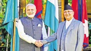 Prime Minsiter narendra Modi with his Nepali counterpart K P Oli in New Delhi in 2018.(HT FILE PHOTO)