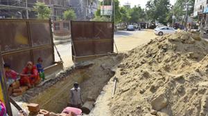 Construction work of a Smart City project in progress on Malhar Road in Ludhiana on Wednesday.(Gurpreet Singh/HT) Construction work of a Smart City project in progress on Malhar Road in Ludhiana on Wednesday.(Gurpreet Singh/HT)