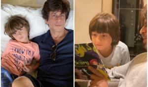 Shah Rukh Khan read to AbRam on his birthday. Shah Rukh Khan read to AbRam on his birthday.