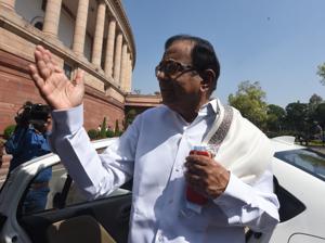 Former finance minister and Rajya Sabha MP P Chidambaram at the Parliament House during the Budget Session, in New Delhi in March 2020.(Sonu Mehta/HT PHOTO)