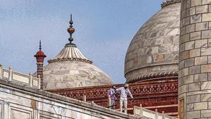 The marble railing of the main mausoleum and red sandstone railings suffered damage due to thunderstorm, officials said on Saturday.(PTI) The marble railing of the main mausoleum and red sandstone railings suffered damage due to thunderstorm, officials said on Saturday.(PTI)