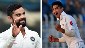 File image of Virat Kohli and Naseem Shah.(AP/PTI/HT Collage) File image of Virat Kohli and Naseem Shah.(AP/PTI/HT Collage)