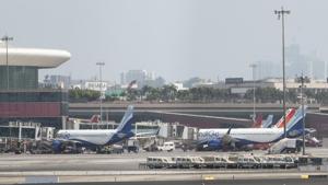 Aircraft sits on the tarmac at Chhatrapati Shivaji Maharaj International Airport in Mumbai.(Satyabrata Tripathy/HT Photo) Aircraft sits on the tarmac at Chhatrapati Shivaji Maharaj International Airport in Mumbai.(Satyabrata Tripathy/HT Photo)