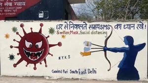 A mural painted by youth volunteers at Govindpuri in south-east Delhi.(Photo: Twitter/Nyksindia) A mural painted by youth volunteers at Govindpuri in south-east Delhi.(Photo: Twitter/Nyksindia)