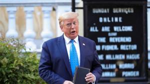 US President Donald Trump talks to reporters as he holds a Bible in front of St John's Episcopal Church in the midst of ongoing protests in the wake of the death of George Floyd.(Reuters Photo) US President Donald Trump talks to reporters as he holds a Bible in front of St John's Episcopal Church in the midst of ongoing protests in the wake of the death of George Floyd.(Reuters Photo)