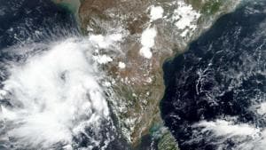 Satellite image released by NASA shows Cyclone Nisarga roaring toward the western coast of India. Indian Meteorological Department (IMD) authorities say that the cyclone brewing in the Arabian sea is expected to cross very close to India's western coast on Wednesday, June 3, 2020.(AP) Satellite image released by NASA shows Cyclone Nisarga roaring toward the western coast of India. Indian Meteorological Department (IMD) authorities say that the cyclone brewing in the Arabian sea is expected to cross very close to India's western coast on Wednesday, June 3, 2020.(AP)