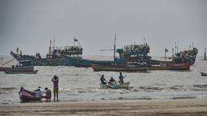 Fishing boats seen anchored following a warning by IMD or fishermen not to enter the Arabian Sea for the next two days as a precaution against cyclone 'Nisarga', Thane, Maharashtra.(PTI) Fishing boats seen anchored following a warning by IMD or fishermen not to enter the Arabian Sea for the next two days as a precaution against cyclone 'Nisarga', Thane, Maharashtra.(PTI)