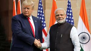 US president Donald Trump with Prime Minister Narendra Modi at Hyderabad House in New Delhi in February 2020.(Bloomberg File Photo) US president Donald Trump with Prime Minister Narendra Modi at Hyderabad House in New Delhi in February 2020.(Bloomberg File Photo)