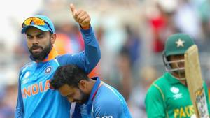 Indian captain Virat Kohli celebrates the fall of a Pakistan wicket during the 2017 ICC Champions Trophy.(Getty Images) Indian captain Virat Kohli celebrates the fall of a Pakistan wicket during the 2017 ICC Champions Trophy.(Getty Images)