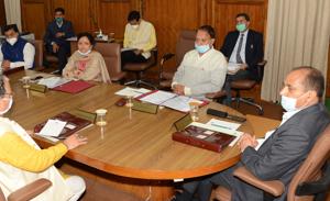 Chief minister Jai Ram Thakur presiding over a cabinet meeting at the Himachal Pradesh secretariat in Shimla on Thursday.(HT PHOTO) Chief minister Jai Ram Thakur presiding over a cabinet meeting at the Himachal Pradesh secretariat in Shimla on Thursday.(HT PHOTO)