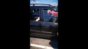 The man climbed inside the car to help the dog out.(Facebook/Zoey Thornton) The man climbed inside the car to help the dog out.(Facebook/Zoey Thornton)