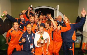 LONDON - JUNE 05: The Dutch team celebrate in the changing room after the ICC World Twenty20 Group B match between England and the Netherlands at Lord's on June 5, 2009 in London, England. (Photo by Tom Shaw/Getty Images)(Getty Images) LONDON - JUNE 05: The Dutch team celebrate in the changing room after the ICC World Twenty20 Group B match between England and the Netherlands at Lord's on June 5, 2009 in London, England. (Photo by Tom Shaw/Getty Images)(Getty Images)