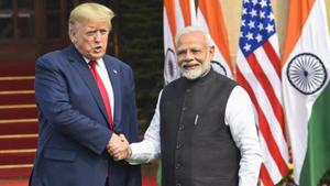 Prime Minister Narendra Modi with US President Donald Trump in New Delhi in February 2020.(PTI File Photo) Prime Minister Narendra Modi with US President Donald Trump in New Delhi in February 2020.(PTI File Photo)