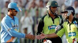 Sourav Ganguly in a match against Pakistan.(Twitter) Sourav Ganguly in a match against Pakistan.(Twitter)