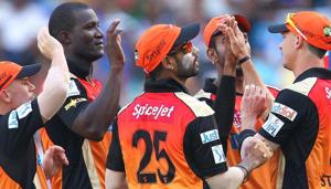 Darren-Sammy Sunrisers-Hyderabad with his teammates during IPL(PTI) Darren-Sammy Sunrisers-Hyderabad with his teammates during IPL(PTI)