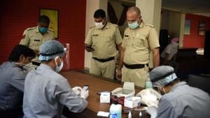 At present, 30 personnel — mostly deployed at borders and containment zones — have tested positive for Covid-19 in Gurugram.(Parveen Kumar/HT file photo) At present, 30 personnel — mostly deployed at borders and containment zones — have tested positive for Covid-19 in Gurugram.(Parveen Kumar/HT file photo)