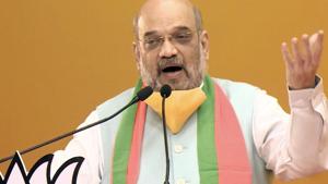 Union Home Minister Amit Shah addresses 'Bihar Jansamvad rally through video conferencing in New Delhi.(ANI) Union Home Minister Amit Shah addresses 'Bihar Jansamvad rally through video conferencing in New Delhi.(ANI)