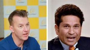 File image of Brett Lee and Sachin Tendulkar.(PTI/HT Collage) File image of Brett Lee and Sachin Tendulkar.(PTI/HT Collage)