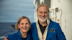 Dr Kathy Sullivan (left) and Victor Vescovo after their dive to Challenger Deep. s(Photo Credit: Enrique Alvarez / EYOS Expeditions website) Dr Kathy Sullivan (left) and Victor Vescovo after their dive to Challenger Deep. s(Photo Credit: Enrique Alvarez / EYOS Expeditions website)