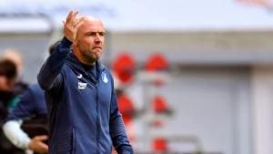 Hoffenheim coach Alfred Schreuder reacts.(REUTERS) Hoffenheim coach Alfred Schreuder reacts.(REUTERS)