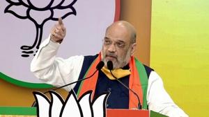 Home Minister Amit Shah addresses 'West Bengal Jan-Samvad Rally’ via video-conferencing, in New Delhi on Tuesday.(ANI Photo) Home Minister Amit Shah addresses 'West Bengal Jan-Samvad Rally’ via video-conferencing, in New Delhi on Tuesday.(ANI Photo)