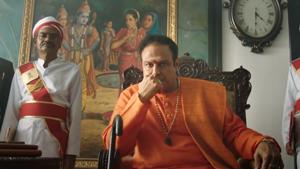 Nandamuri Balakrishna as his father NT Rama Rao in NTR Kathanayakudu.