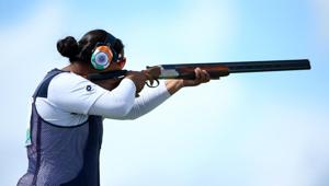 Shreyasi Singh of India in action during the Women's Double Trap final at Barry Buddon Shooting Centre during day four of the Glasgow 2014 Commonwealth Games.(Getty Images)