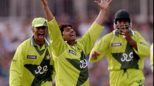 Saqlain Mushtaq celebrates a World Cup hat-trick.(Getty Images) Saqlain Mushtaq celebrates a World Cup hat-trick.(Getty Images)