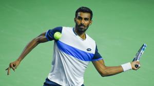 Prajnesh Gunneswaran of India in action against Yannik Maden of Germany at the TATA Open Maharashtra tournament held at Balewadi Sports Complex in Pune.(Sanket Wankhade/HT PHOTO) Prajnesh Gunneswaran of India in action against Yannik Maden of Germany at the TATA Open Maharashtra tournament held at Balewadi Sports Complex in Pune.(Sanket Wankhade/HT PHOTO)