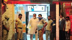 Four persons were injured on June 2 when two persons opened fire at the liquor shop owned by Ram Avtar Batra, a resident of Sector 21, who also runs a petrol filling station at Sector 35, Chandigarh.(Keshav Singh/HT) Four persons were injured on June 2 when two persons opened fire at the liquor shop owned by Ram Avtar Batra, a resident of Sector 21, who also runs a petrol filling station at Sector 35, Chandigarh.(Keshav Singh/HT)