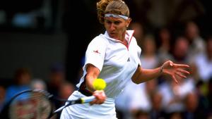 Steffi Graf of Germany plays a forehand during Day 5 of the 1998 Wimbledon Championships played in Wimbledon, London, England.(Getty Images) Steffi Graf of Germany plays a forehand during Day 5 of the 1998 Wimbledon Championships played in Wimbledon, London, England.(Getty Images)