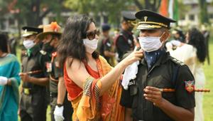 A cadet during piping ceremony at the passing out parade of Indian Military Academic (IMA) in Dehradun on Saturday.(PTI Photo) A cadet during piping ceremony at the passing out parade of Indian Military Academic (IMA) in Dehradun on Saturday.(PTI Photo)