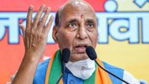 Defence Minister Rajnath Singh also attacked Congress for its ‘ discreet silence’ on Article 370.(PTI Photo/File) Defence Minister Rajnath Singh also attacked Congress for its ‘ discreet silence’ on Article 370.(PTI Photo/File)