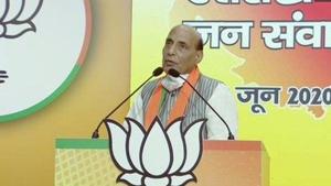 Union defence minister Rajnath Singh addressed Uttarakhand Jan Samvad virtual rally on Monday.(ANI) Union defence minister Rajnath Singh addressed Uttarakhand Jan Samvad virtual rally on Monday.(ANI)