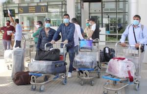 Passengers coming in from Dubai at Terminal-1, Chandigarh International Airport, Mohali, on Monday.(Gurminder Singh/HT) Passengers coming in from Dubai at Terminal-1, Chandigarh International Airport, Mohali, on Monday.(Gurminder Singh/HT)