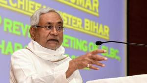 Chief minister if Bihar Nitish Kumar was addressing bankers at the 72nd state level bankers committee meeting.(HT Photo)